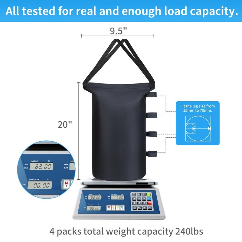 Inntop 240 lbs Canopy Tent Weights Sand Bags Set of 4, Heavy Duty 1680D Canopy Weights Sandbags for Instant Outdoor Canopy, Pop Up Sun Shelter, Gazebos, Sunshade (240 lbs) - Image 2